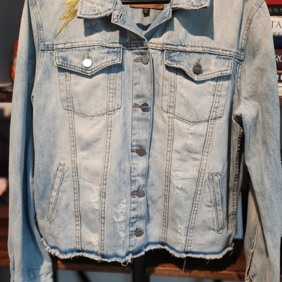 SANCTUARY Distressed & Embroidered Storm Cloud Denim Jacket - Picture 2 of 8